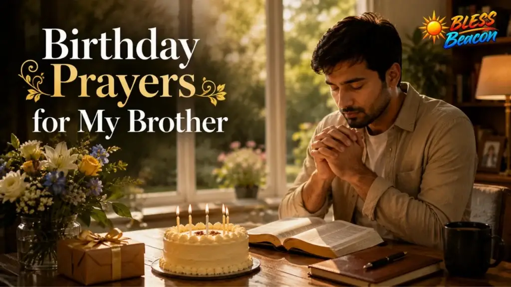 Birthday prayers for my brother with a Bible and birthday cake