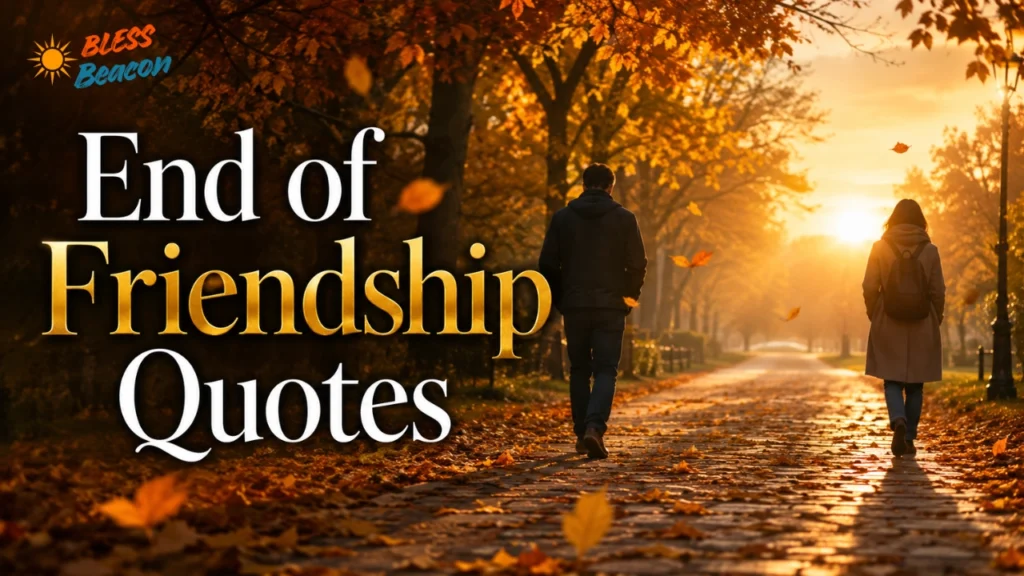 End of Friendship Quotes featured image with two friends walking away on an autumn path.