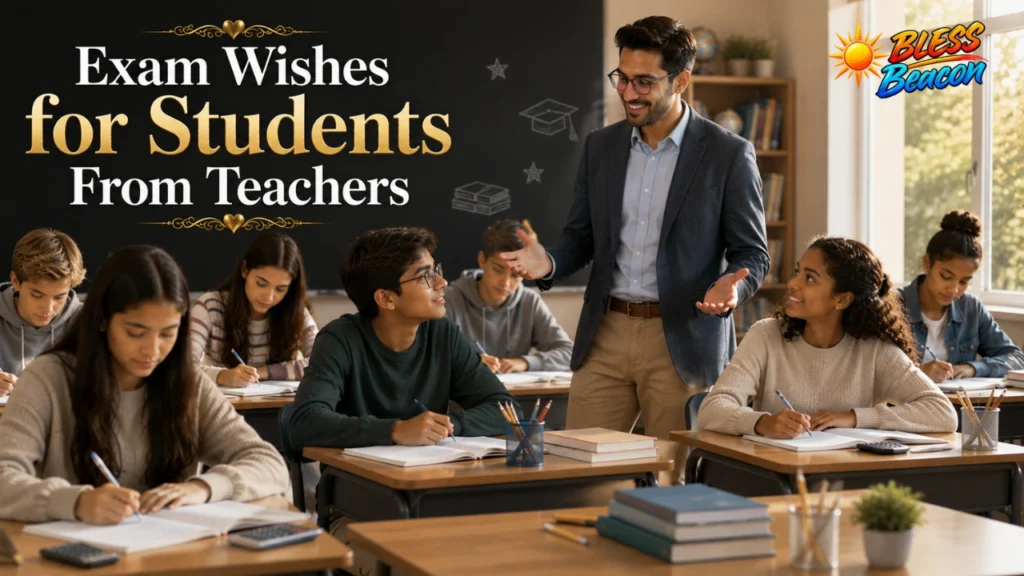 Teacher giving exam wishes to students in a classroom