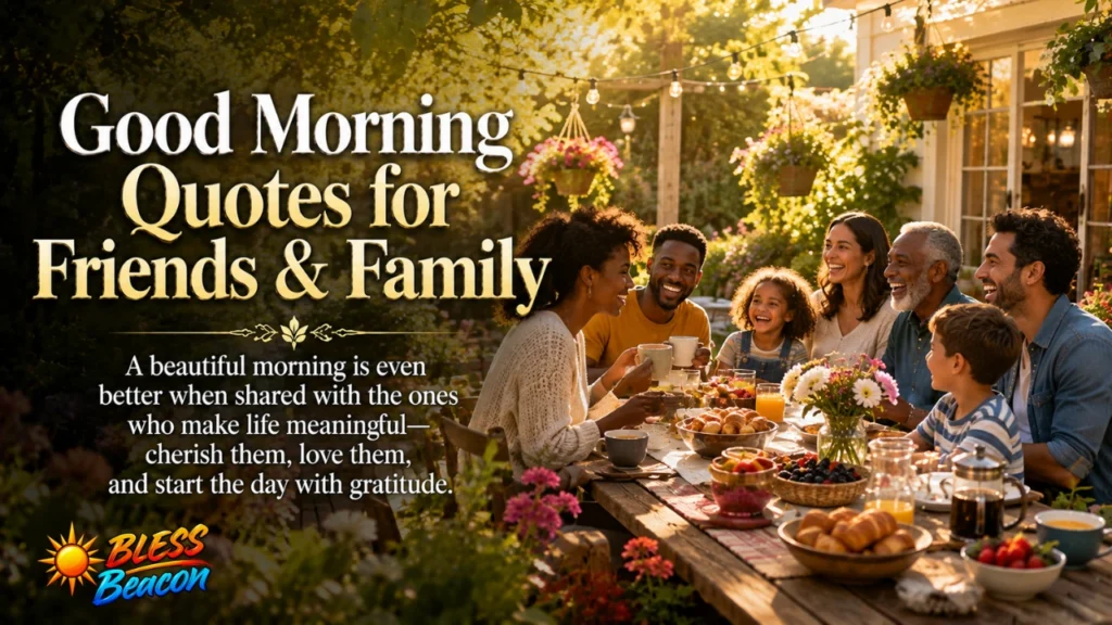 250+ African American Good Morning Quotes, Blessings & Prayers 6 Good Morning Quotes for Friends and Family with loved ones sharing breakfast in a garden.