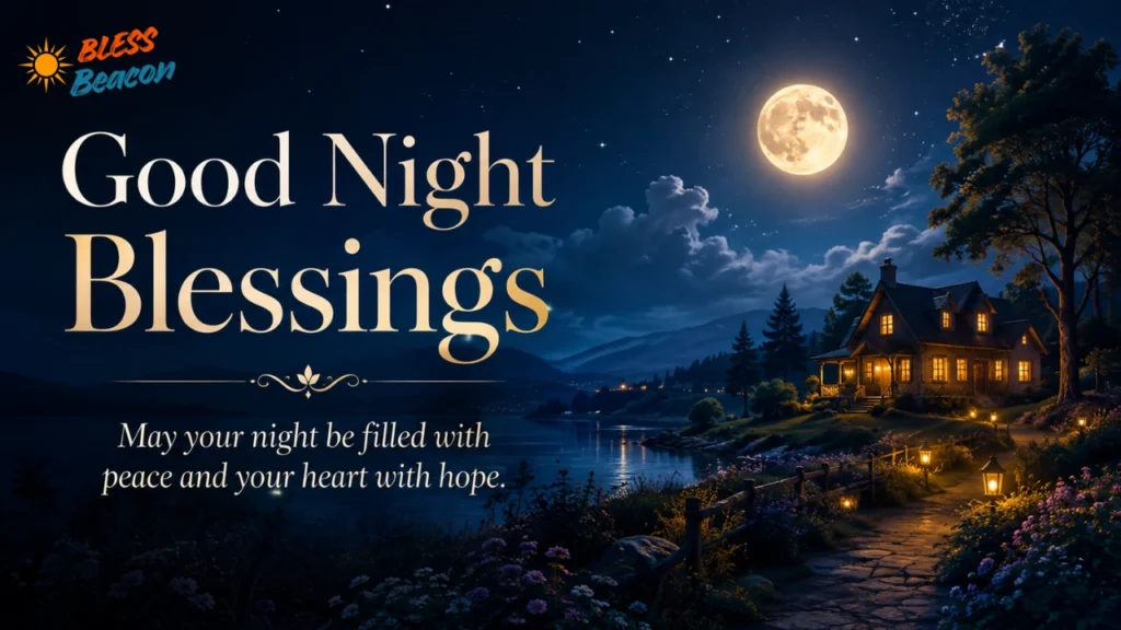 Good night blessings with a peaceful moonlit sky