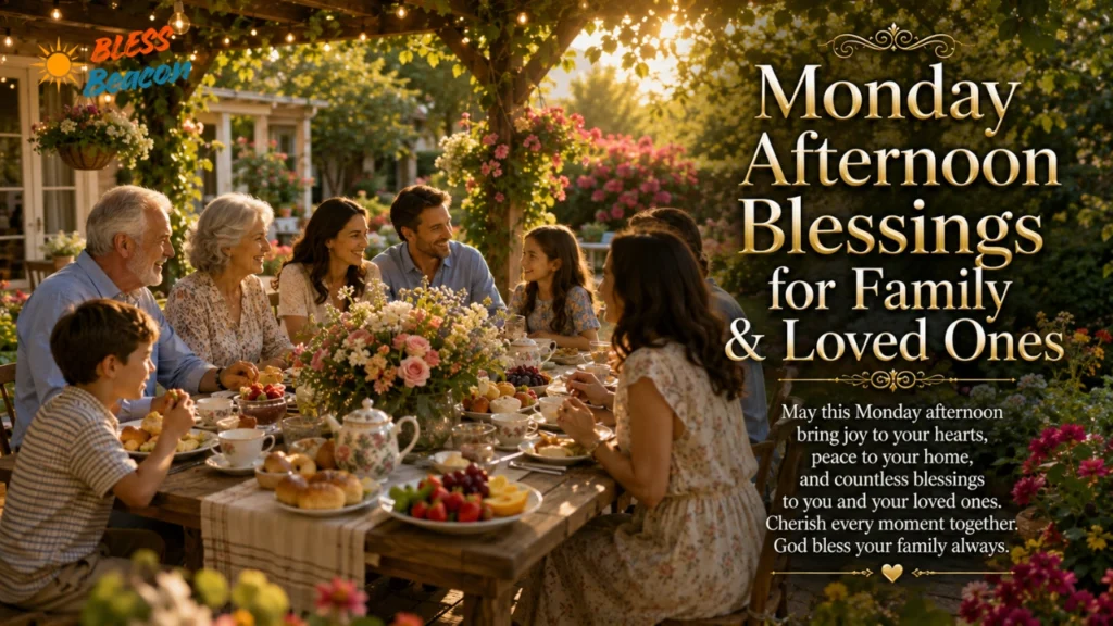 Monday afternoon blessings with family gathered around a garden table.