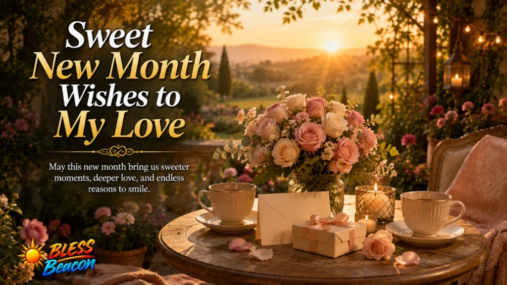 Sweet new month wishes to my love on a romantic garden terrace