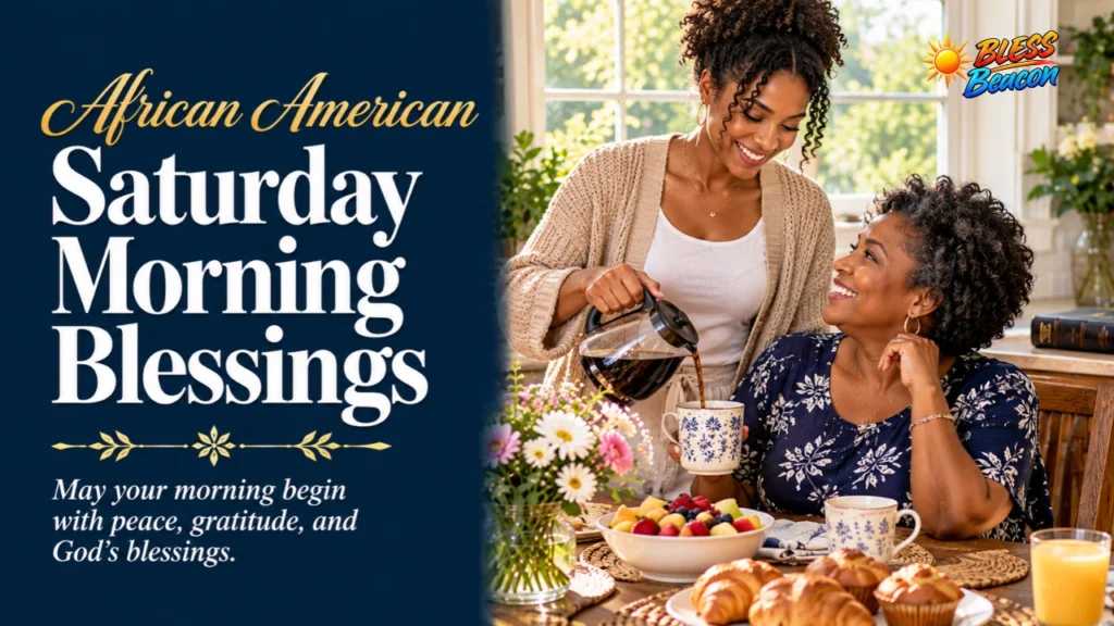 African American Saturday morning blessings featuring a mother and daughter enjoying breakfast together.