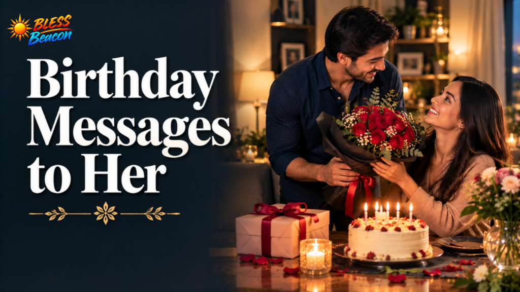 Birthday messages to her with a romantic birthday surprise, roses, and a thoughtful gift.