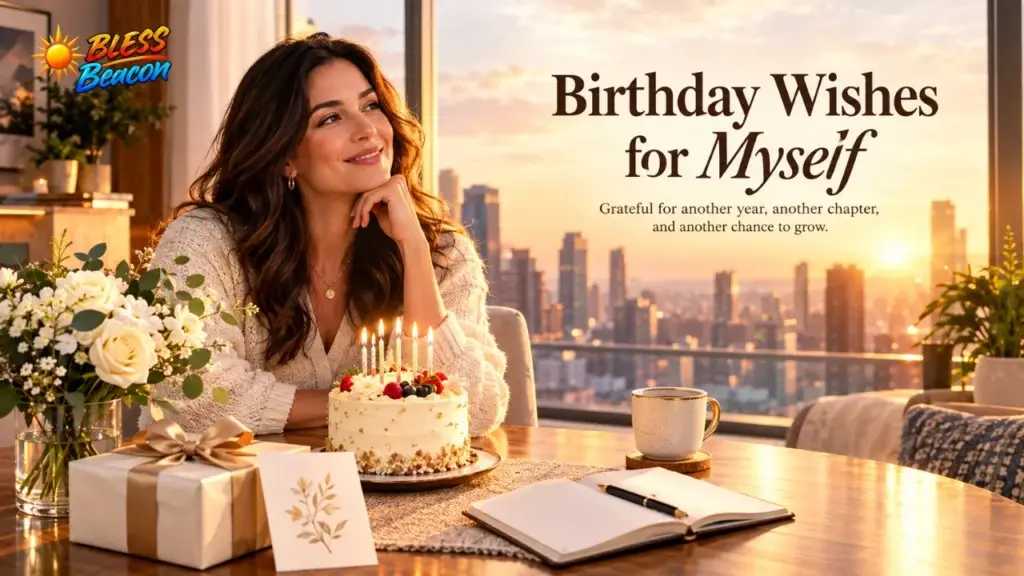 Birthday wishes for myself with birthday cake and gift