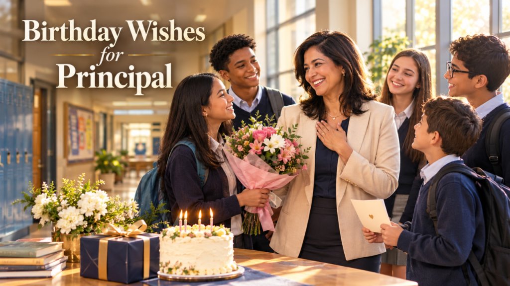 Birthday wishes for a principal with students celebrating their principal’s birthday at school
