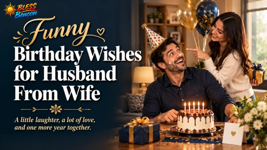 Funny birthday wishes for husband from wife during a playful birthday celebration.