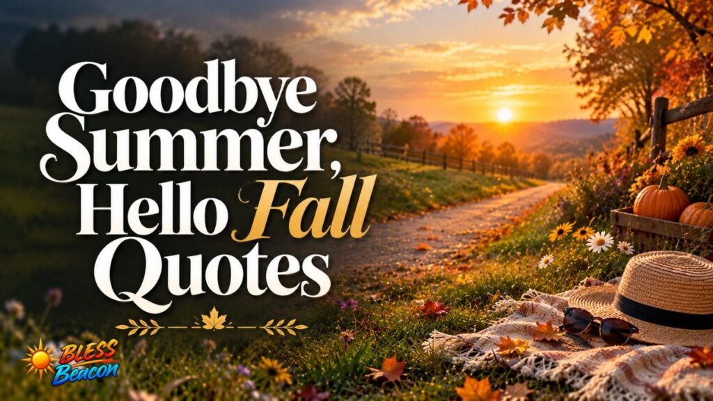 Goodbye summer hello fall quotes with summer and autumn scenery