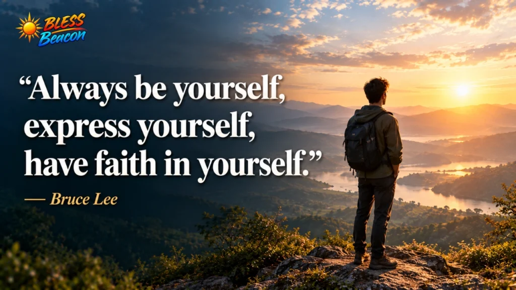 Inspirational personal growth quote by Bruce Lee about self-expression and confidence