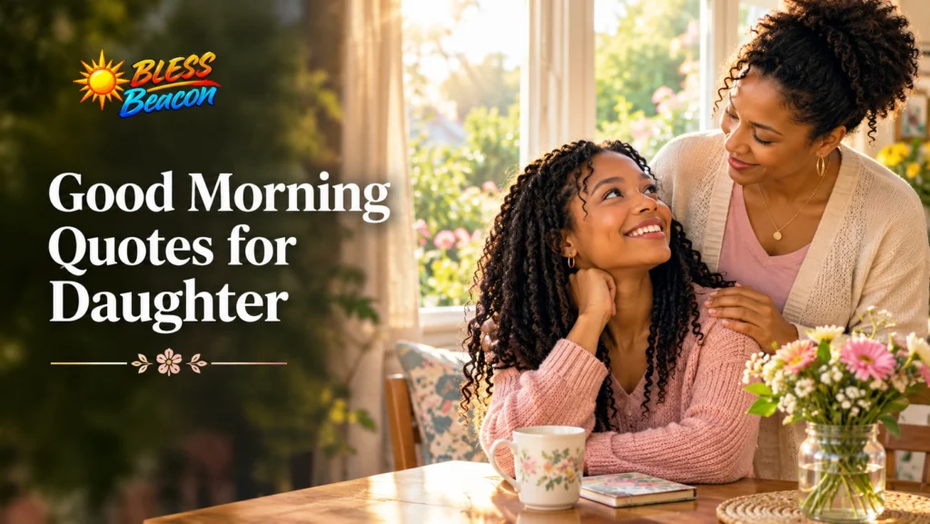 Mother warmly greeting her adult daughter on a sunny morning at home.