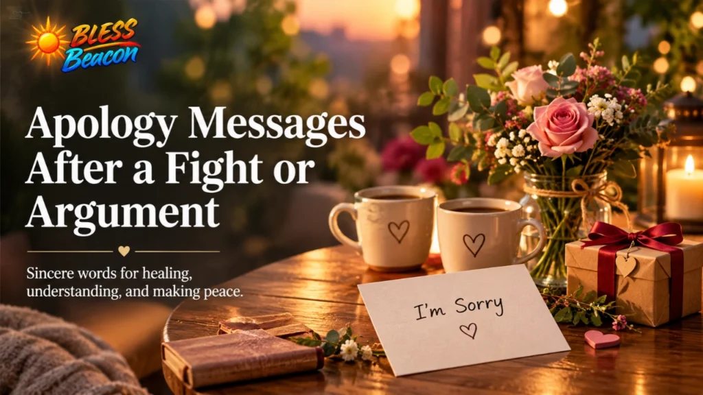 Apology messages after a fight or argument with coffee cups and flowers