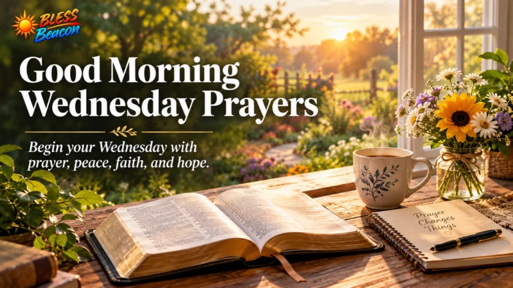 Good morning Wednesday prayers with open Bible and prayer journal