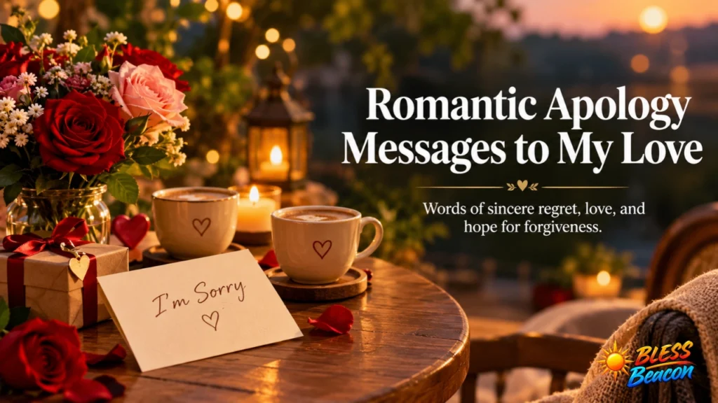 Romantic apology messages to my love with roses, candles, and an I'm sorry note