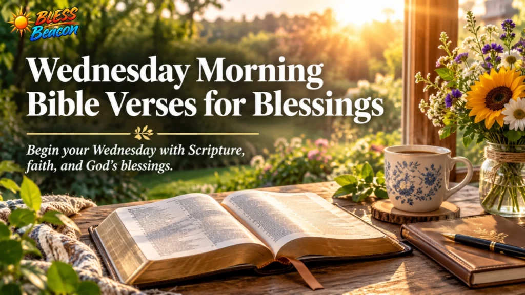 Wednesday morning Bible verses for blessings with open Bible